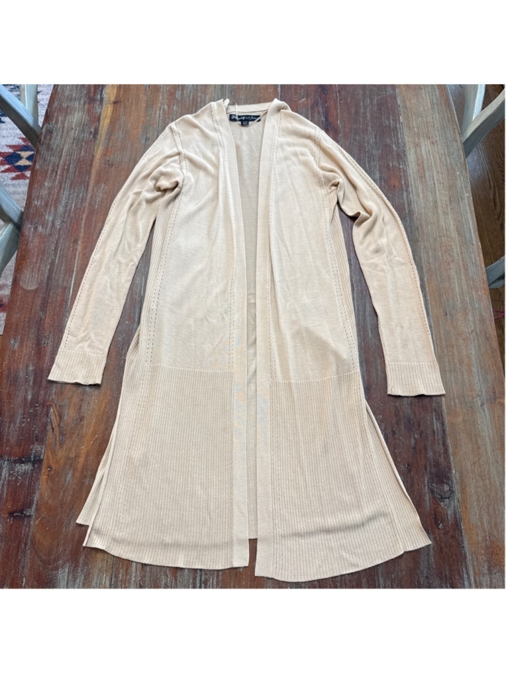 Elizabeth and James Beige Pointelle Ribbed Duster Cardigan Extra Small Small